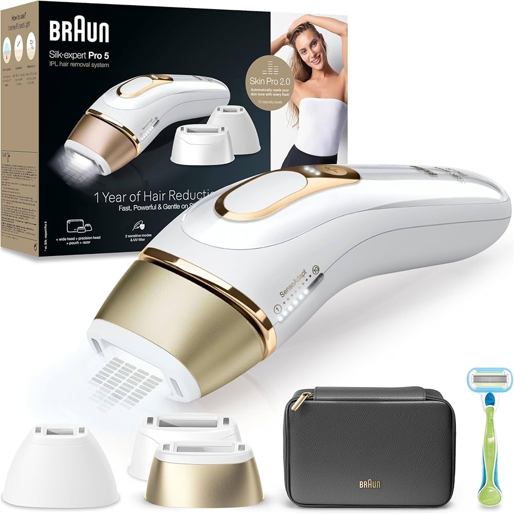 epilateur a lumiere pulsee braun silk-expert 5 pl5242 - 3 tetes + gillette venus + sacoche