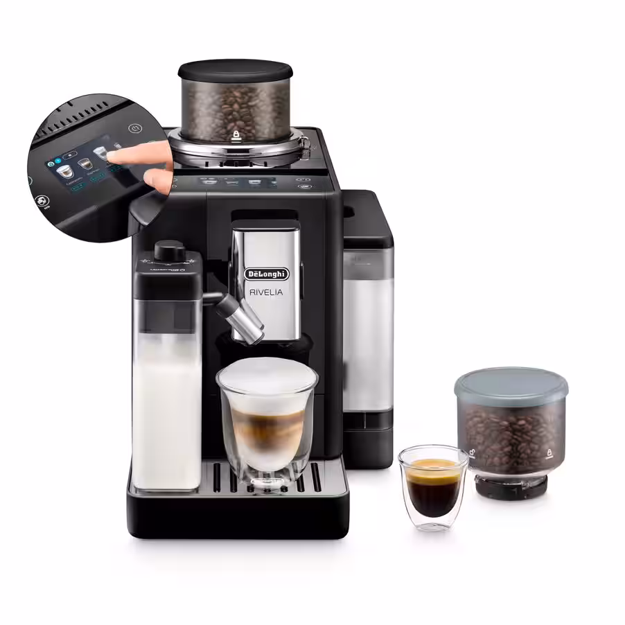 De'Longhi Rivelia Coffee Machine – 19 bar – 1.4L water tank – 250g bean hopper – 16 recipes – Touchscreen