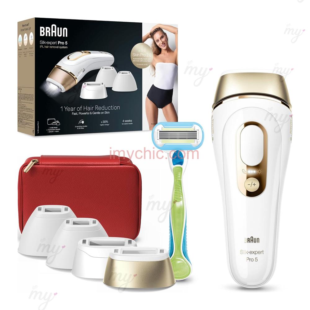 Epilateur a lumiere pulsee Braun Silk-expert Pro 5 PL5382 - 4 tetes + rasoir gillette venus + sacoche rouge