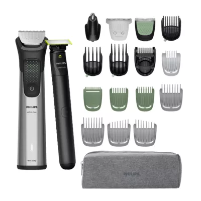 ماكينة الحلاقة Philips Series 9000 MG9558/15 Multigroomer – رمادي – 20 في 1 – وقت تشغيل يصل إلى ساعتين – تتضمن شفرة OneBlade